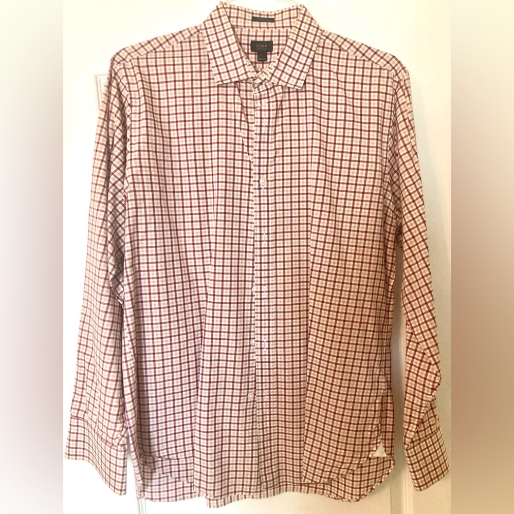 J. Crew Red and Tan Large Casual Button Down Shirt